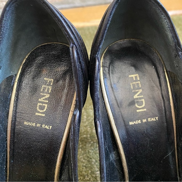 Fendi Black Suede Leather Open-Toe Pumps, Size 37 EU 6.5 US - Picture 6 of 10